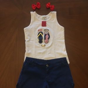 A white and navy blue set + 2 red hair blow